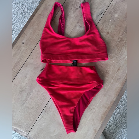 Beach Riot Red Ribbed Scoop Neck Bikini Set - Picture 4 of 7